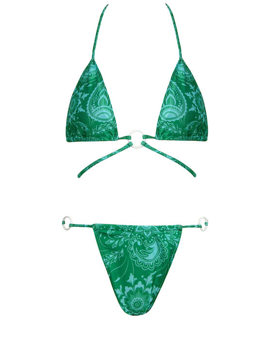 Badeanzug-Set Bikini-Dreieck-Badeanzug-Set mit Streifen - Grün