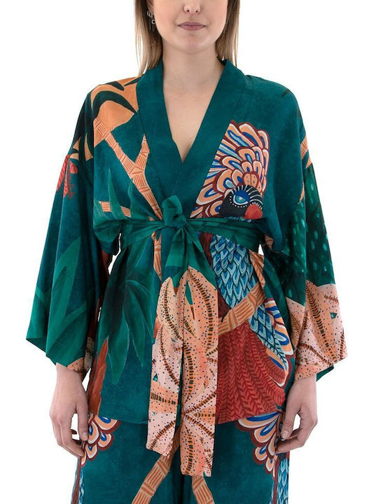 Moutaki Belted Kimono Women Moutaki Καφε- Πορτοκαλι- Πρασινο (24.06.19-typos)