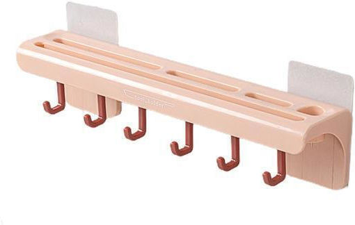 Self-adhesive Wall Holder For Kitchen Utensils, Zola®, 6 Hooks, 25.7x6x5.5 Cm, Pink