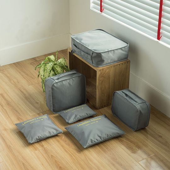 Set Of 6 Travel Bag Organizers, Zola®, With Zipper, Different Sizes, Grey
