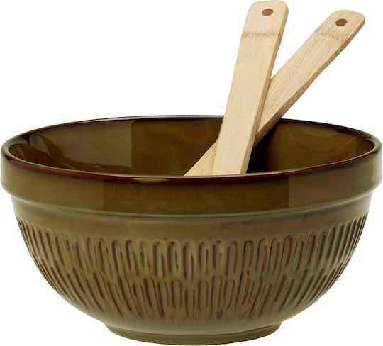 Stoneware Salad Maker with Bamboo Spoons Set 23x13cm Cottage Dark Cryspo Trio 37.070.90 (material: Bamboo) - Cryspo Trio - 37.070.90