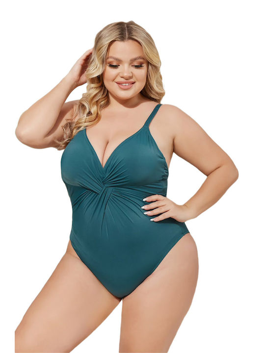 One-piece Green One-piece Swimsuit Solid Color With Bustier Design