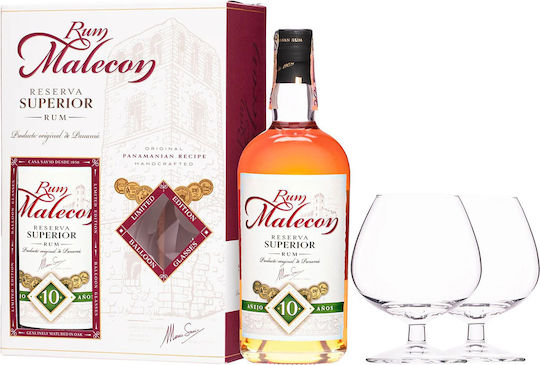 Rum Malecon Reserva Superior 10 Years Gift Box 700ml + 2 Balloon Glasses