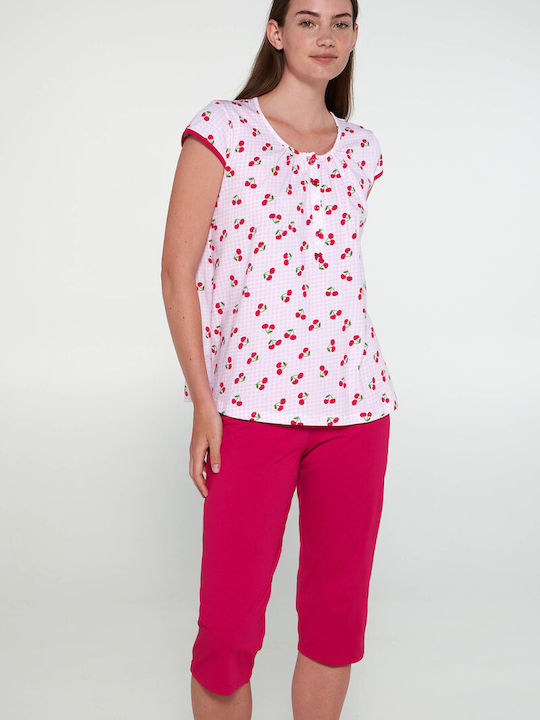 Vamp Women's Summer Cotton Pajama Blouse Pink