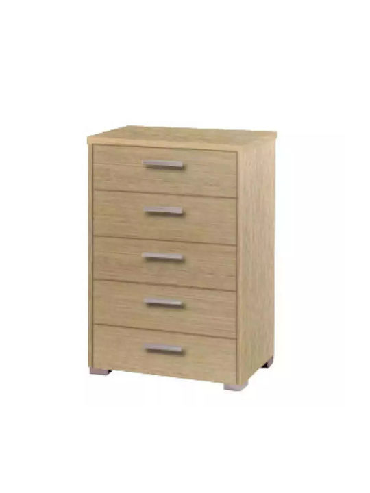 Wooden Chest of Drawers with 5 Drawers Oaks 60x45x90cm