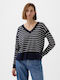 24/7 Split-hem Linen-blend Sweater Navy Blue & White Stripe