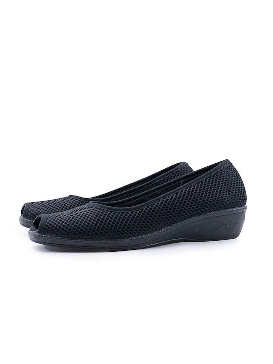624-23011 Papuci de vară pentru femei din material textil negru
