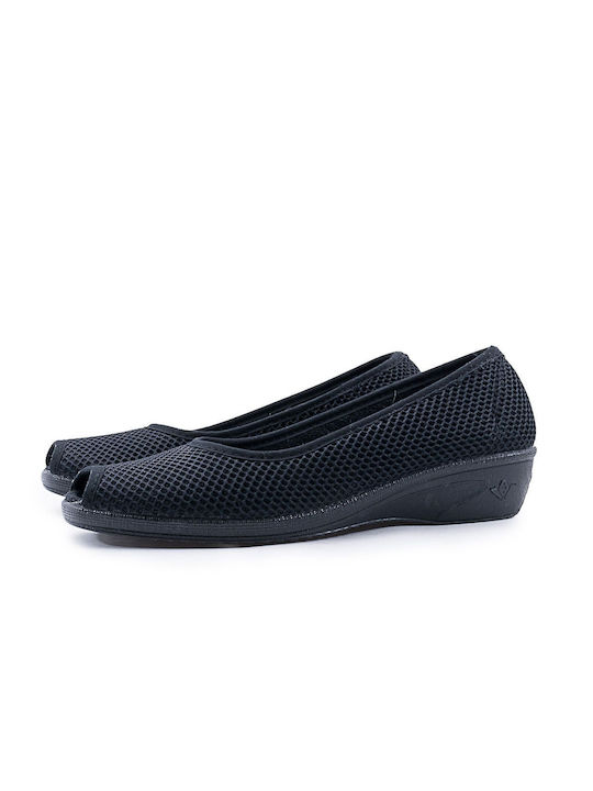 624-23011 Damen-Sommer-Slipper aus Stoff Schwarz