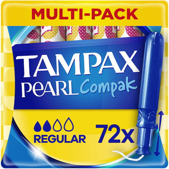 Tampoane Tampax Regular Compak Pearl cu Aplicator pentru Flux Normal 72 Bucăți [4 Pachete X 18 Bucăți]