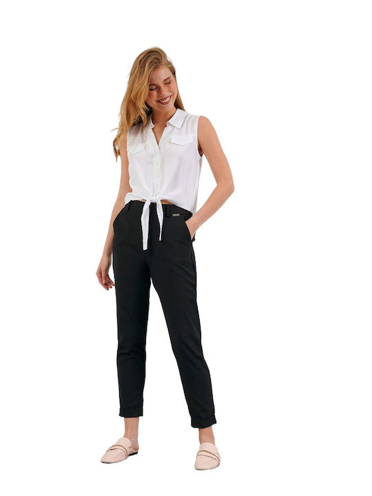 Attrattivo Women's Fabric Trousers with Elastic Black