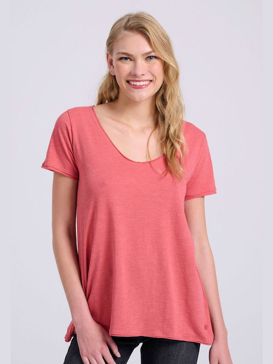 Funky Buddha Women's T-shirt with V Neck Mineral Red
