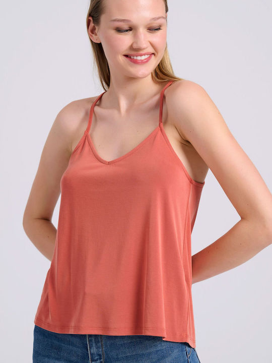 Funky Buddha Damen Sommer Bluse mit Trägern & V-Ausschnitt Red Orange Red