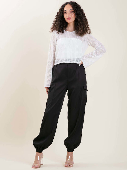Rut & Circle Γυναικείο Υφασμάτινο Cargo Παντελόνι με Λάστιχο σε Loose Εφαρμογή Μαύρο