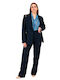 Damen Hoch tailliert Stoff Hose Schlag Blue