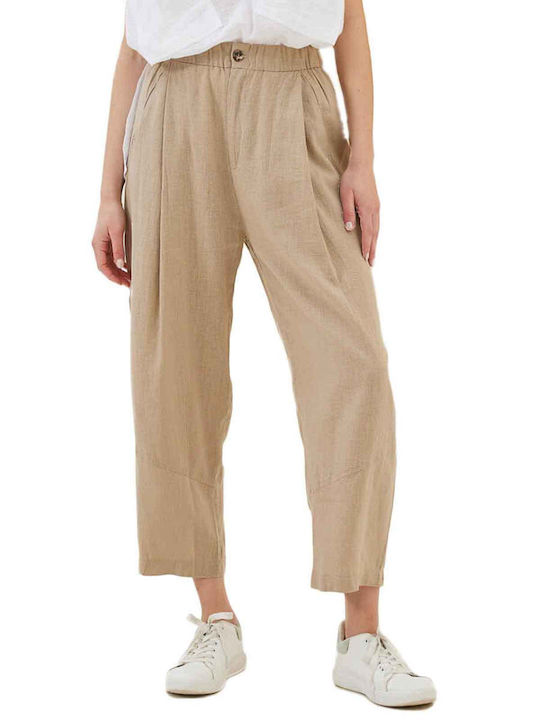 Namaste Women's Linen Trousers with Elastic Beige