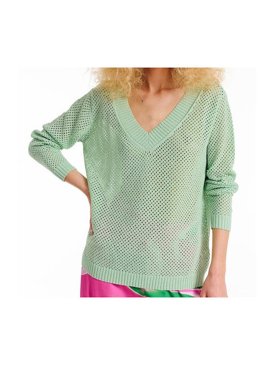 Forel Women's Sweater with 3/4 Sleeve & V Neckline Green