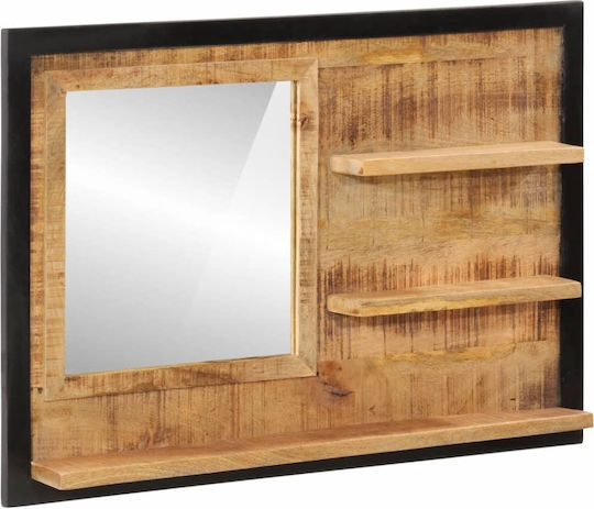 vidaXL Badezimmerspiegel aus Massivholz mit Regal 80x55cm Braun