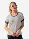 Derpouli Women's Summer Blouse Cotton Short Sleeve Striped Blue