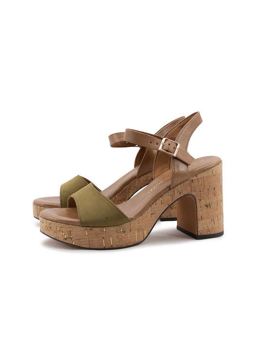 Marco Tozzi Platform Women's Sandals Green with High Heel