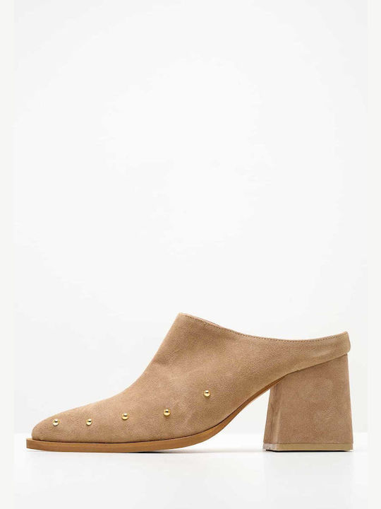 Mortoglou Heel Leather Mules Brown