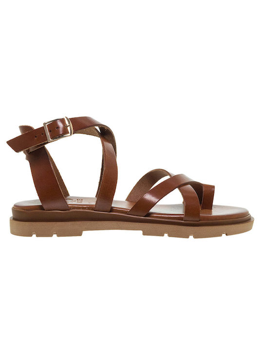 Ace Leder Damen Flache Sandalen in Tabac Braun Farbe