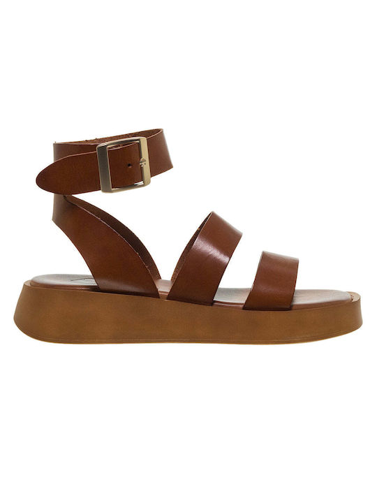 Ace Leather Women's Flat Sandals in Tabac Brown Color