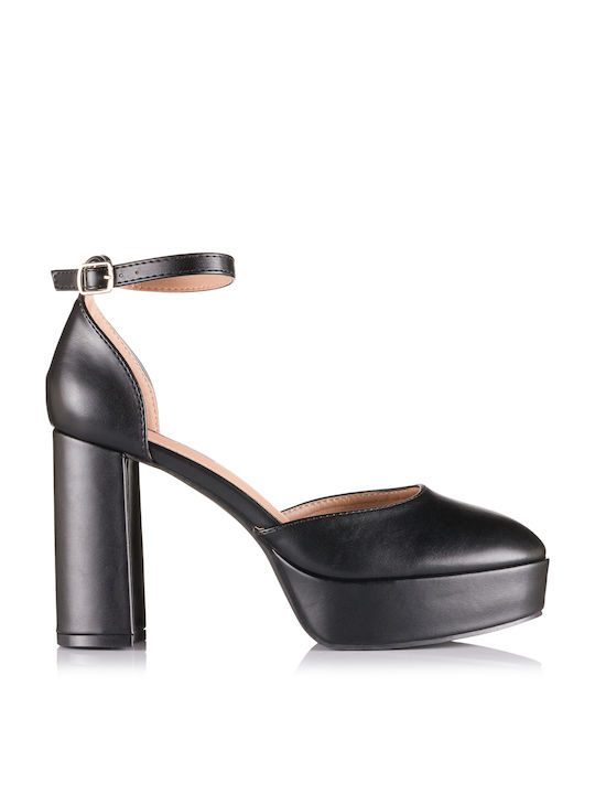 Chiara Foscari Pointed Toe Black Heels with Strap