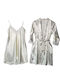 Damen Satin-Pyjama-Nachthemd und florales Slim Fit Set, Ecru