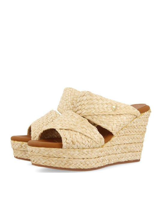 Women's Leather Platform Wedge Sandals Beige