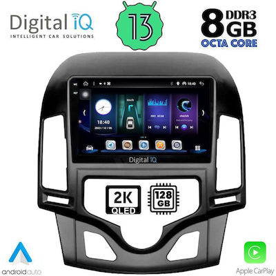 Digital IQ Car-Audiosystem für Hyundai i30 2007-2012 mit Klima (Bluetooth/USB/AUX/WiFi/GPS/Apple-Carplay/Android-Auto) mit Touchscreen 9"