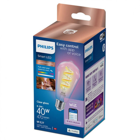 Philips Смарт крушка LED 40W за фасунга E27 и форма ST64 RGB 470лм