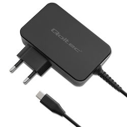 Qoltec Ladegerät mit integriertem Kabel GaN USB-C 100W Stromlieferung Schwarzs (Power Pro)