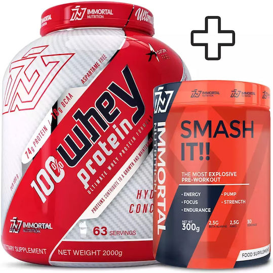 Immortal Nutrition 100% Whey Protein 2000gr White Chocolate Strawberry & Smash IT!! Preworkout 300gr