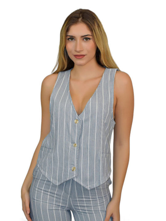 Morena Spain Women's Vest with Buttons Light Blue