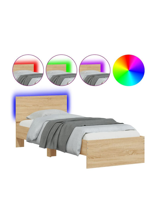 Κρεβάτι Μονό Ξύλινο Sonoma Δρυς με Τάβλες για Στρώμα 75x190cm