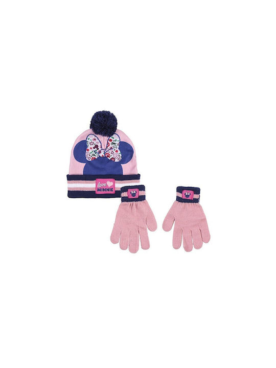 Cerda Σετ Παιδικό Σκουφάκι με Γάντια Πλεκτό Ροζ