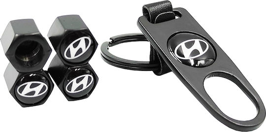 Carro Car Tire Valve Caps with Logo Hyundai Black 5pcs