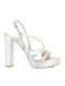 Leder Damen Sandalen mit hohem Absatz in Silber Farbe