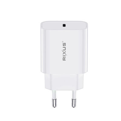 Rixus Charger Without Cable with USB-C Port 20W Power Delivery Whites (RX2021)