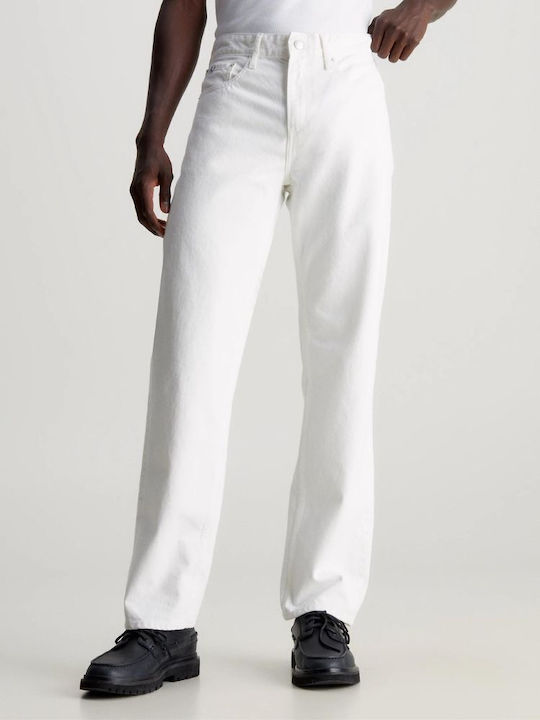 Calvin Klein Ανδρικό Παντελόνι Τζιν σε Ίσια Γραμμή Λευκό