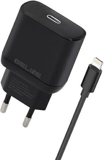 Beline Ladegerät mit USB-C Anschluss und Kabel USB-C - Lightning 30W Stromlieferung Schwarzs (U03)