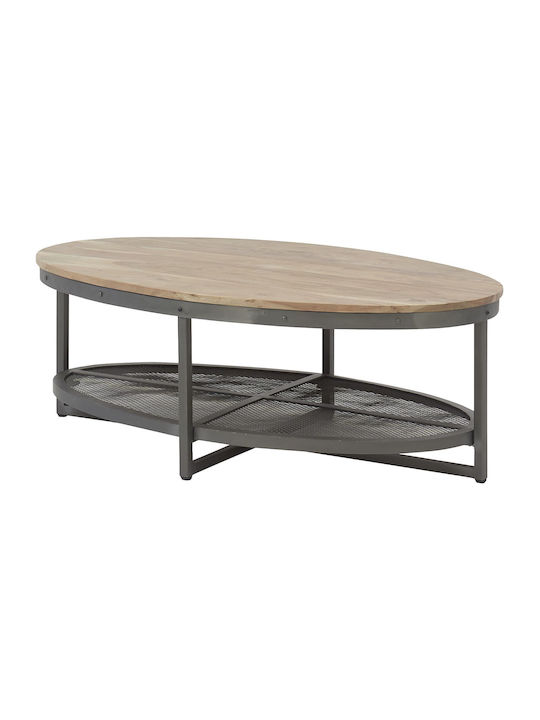 Oval Central Coffee Table Moca Made of Solid Wood Moca Natural+Metal W71xL122xH44cm
