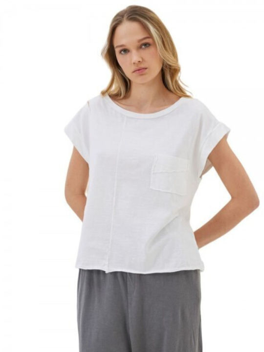 Namaste Women's Summer Blouse Cotton Short Sleeve White