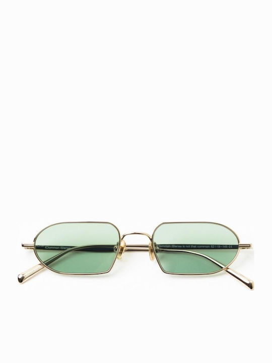 Unisex Sunglasses with Metallic Gold Frame / Light Green