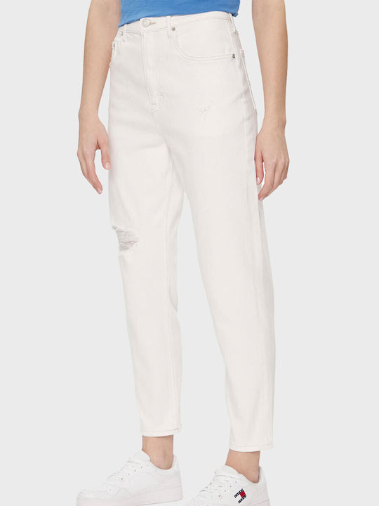 Tommy Hilfiger High Waist Women's Jean Trousers with Rips in Mom Fit White