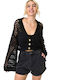 Potre Short Women's Cardigan with Buttons Black