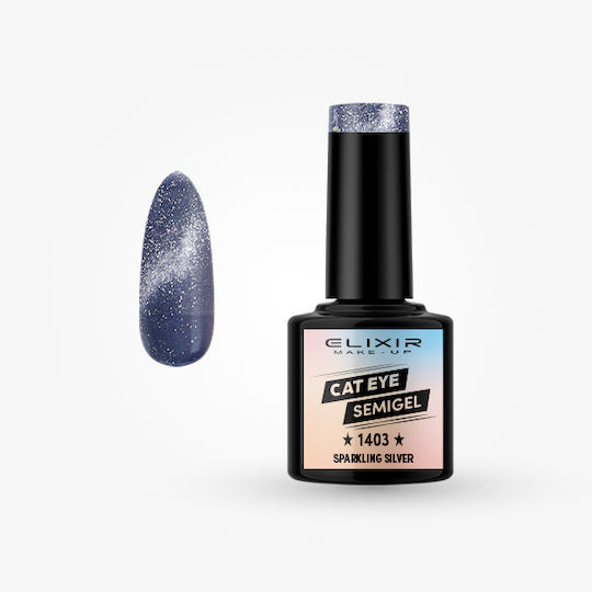 Elixir Semi Halb-permanenter Nagellack Sparkling Silver #1403 mit Glitter Katzenauge 8ml 1Stück
