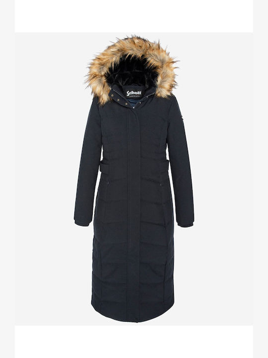 Schott Lang Damen Puffer Jacke für Winter Navy