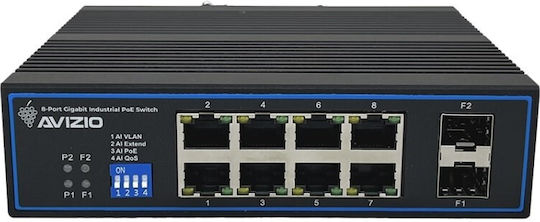 Avizio Power AV-SU8GP2FI Negestionat L2 PoE+ Switch cu 8 Porturi Gigabit (1Gbps) Ethernet și 2 Porturi SFP