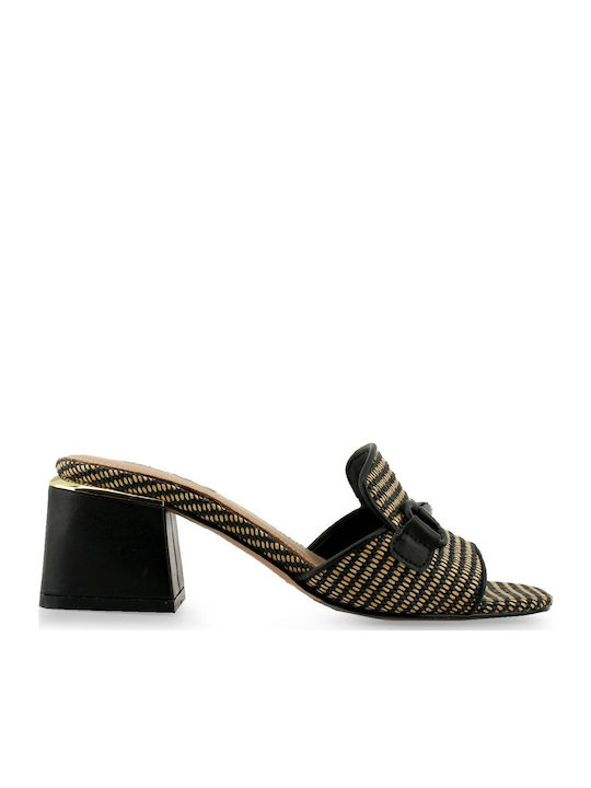 Mules with Chunky High Heel in Black Color